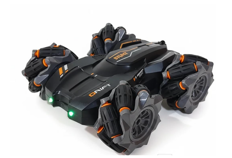 Remote control stunt drift car with 360° rotation, double-sided drive, and music for kids.